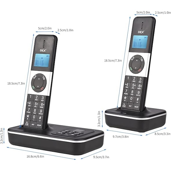 D1002 TAM-D 2-Händsets Sladdlös Telefon med Svarare Samtals-ID/Samtalsväntan 1,6 tum LCD 3-Raders Skärm Display Laddningsbara Batterier Stöd