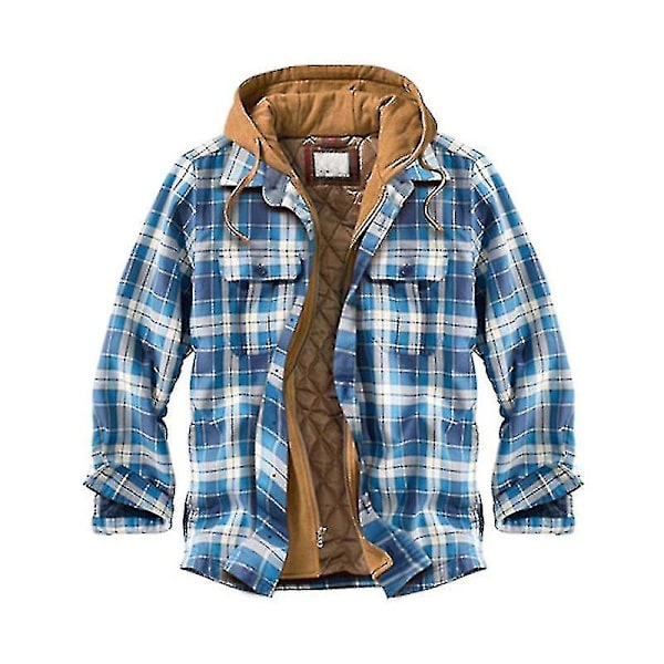 Herre Varm Vattert Foret Bomullsjakke Med Hette Knapper Glidelås Langermet Rutete Jakker Color 28 2XL