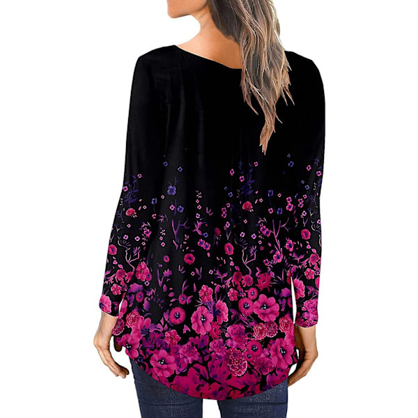Dame Tunika Topper Ensfarget Plissert V-hals Knapper Bluse Blomstertrykte Damer Yellow L