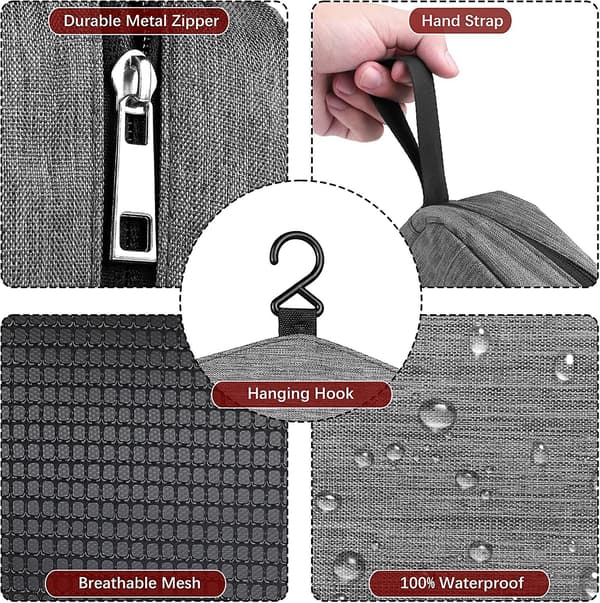 Hengende Toalettmappe for Kvinner Menn Vaskepose Sminkepunger Vanntett Grey