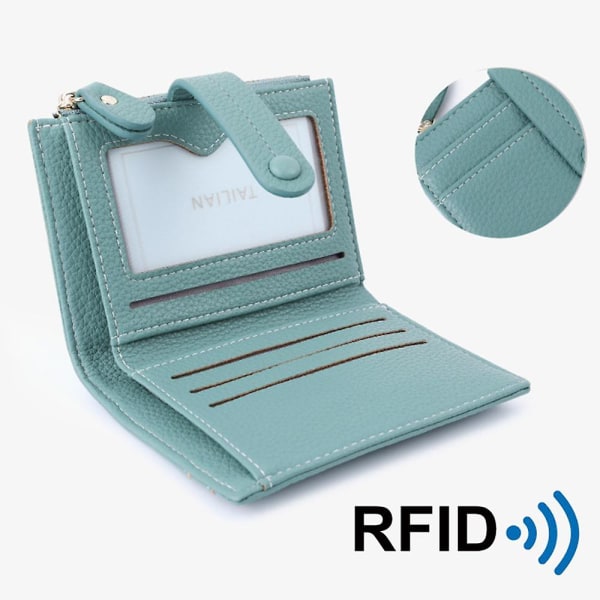 Litchi Tekstur RFID Blokerende Lynlåslomme Kort Pung Dame PU Læder Kort Kontanter Holder Pung Grey