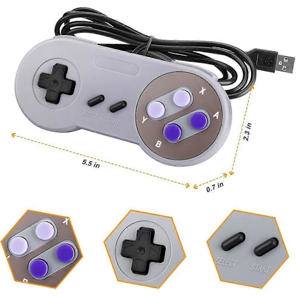 Laelr SNES USB Controller 2-pak Kablede Retro SNES Gamepad Controllere til Super Nintendo med 1,5 m USB-forlængerkabler Joypad Controllere til Windows