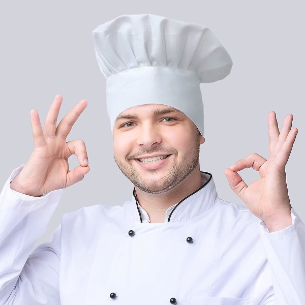 Acsergery Chef Hatt Elastisk Justerbar Kök Matlagning Huvudbonader (vit) Present