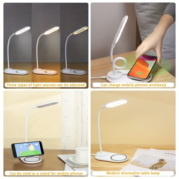 1st Trådlös laddning LED-bordslampa, flexibelt beröringsögonskydd  Justerbart för sovrum kontor Vardagsrum USB driven skrivbordslampa 5548 |  Fyndiq