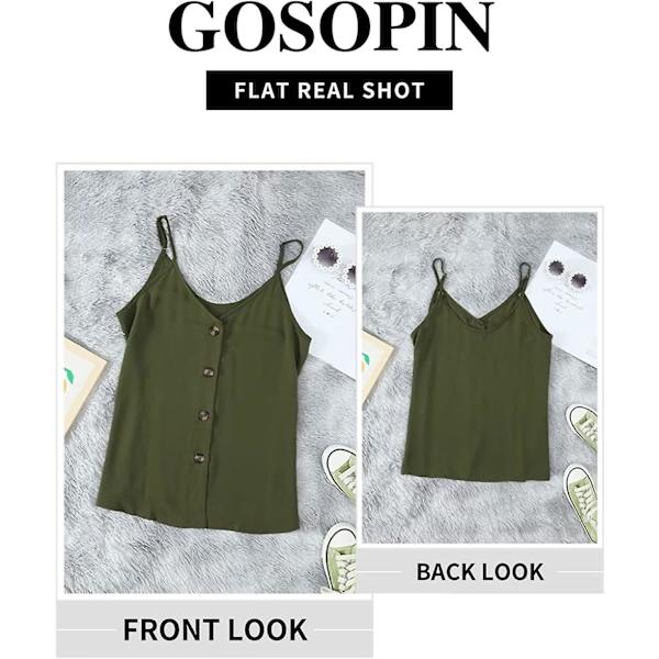 Sommerbluse for kvinner, ermeløs V-hals, avslappet, justerbare spaghettistropper, cami Green XL