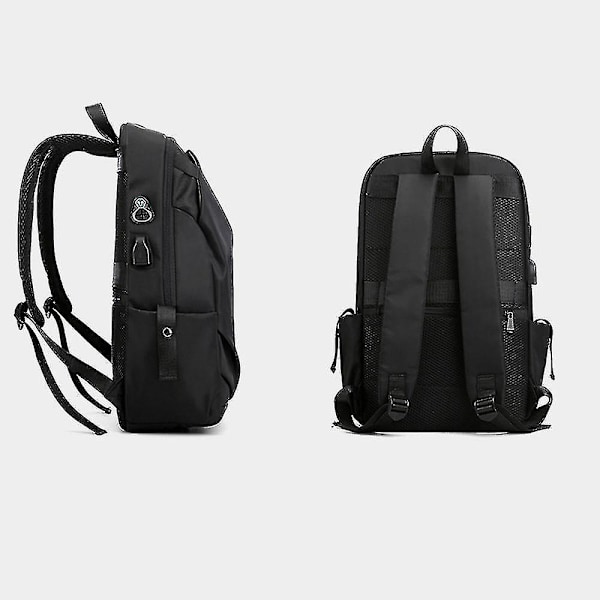 Ryggsekker Stor Kapasitet Vanntett Nylon Ryggsekk Casual 15.6 Datamaskin Bagasjeveske Svart