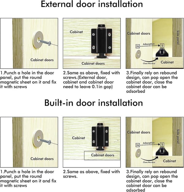 Skabslåge Touch Push Open Magnetisk Lås Sort Skuffe Magnet Push Open Catch Hardware Børnesikkerhed Push Magent Lås 4 Stk Black