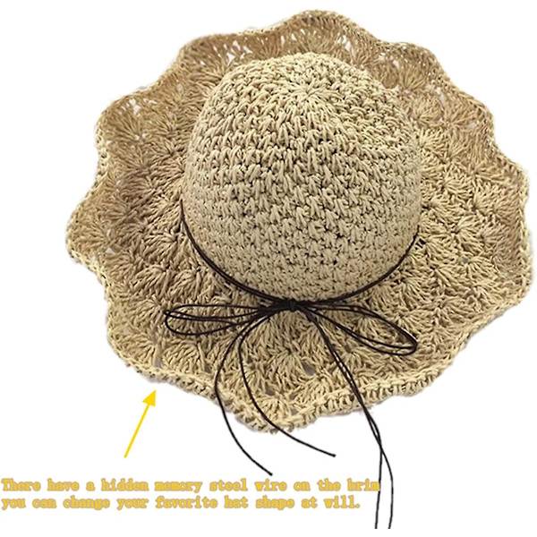 Sol Stråhatte til Kvinder Foldbar Floppy Strand Sommerhat Oversized Vævet Bred Style 1