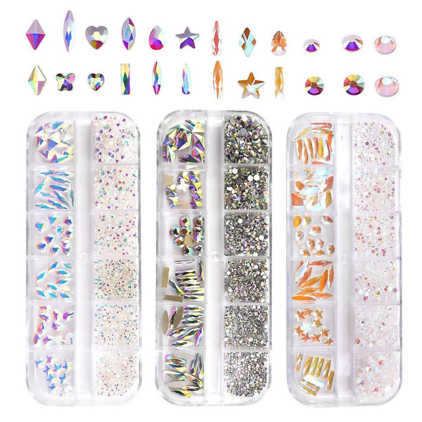 3 Æsker Rhinestones til Negle, Negle Sten med Krystaller Rhinestones, Neglekunst Tilbehør style1