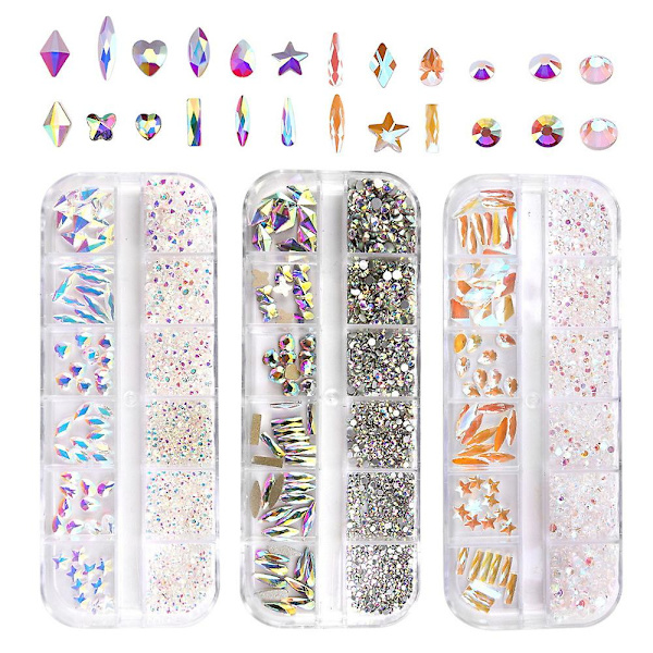 3 lådor med strass för naglar, nageldekorationer med kristallstrass, nagelkonsttillbehör style1