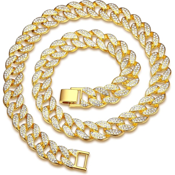 Kubansk kedja för män kvinnor Iced out diamantkedja 18k guld/silverpläterad 15 mm kubansk länkkedja halsband armband Style 1