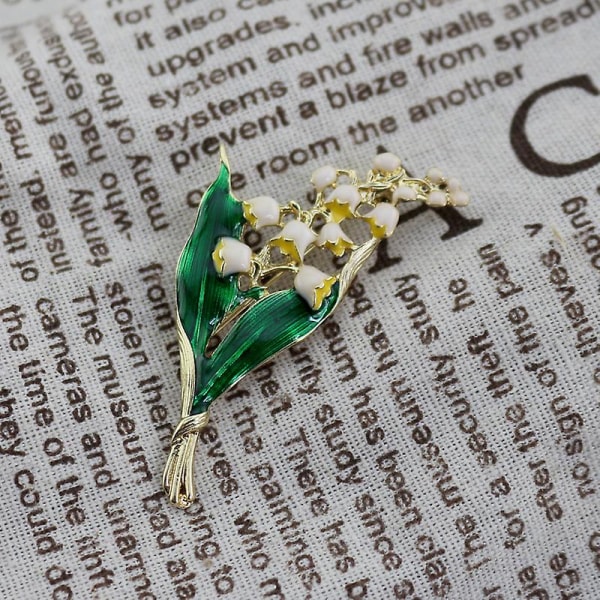 Vintage Emalj Leaf Lily Valley Brosch Kvinnor Handgjorda Elegant Party Breastpins Lapel