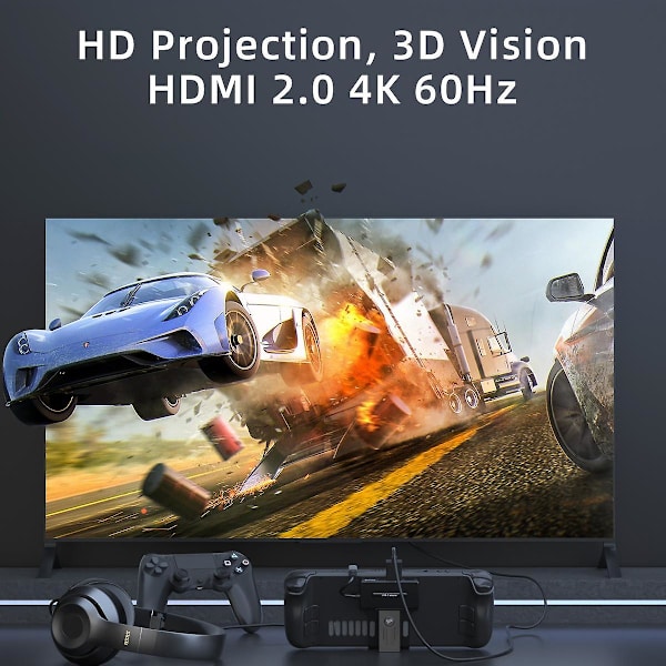 Dockingstation Stand til Steam Deck, 5-i-1 Dock Type-C Han til PD+USB3.0+USB2.0*2+HD2.0