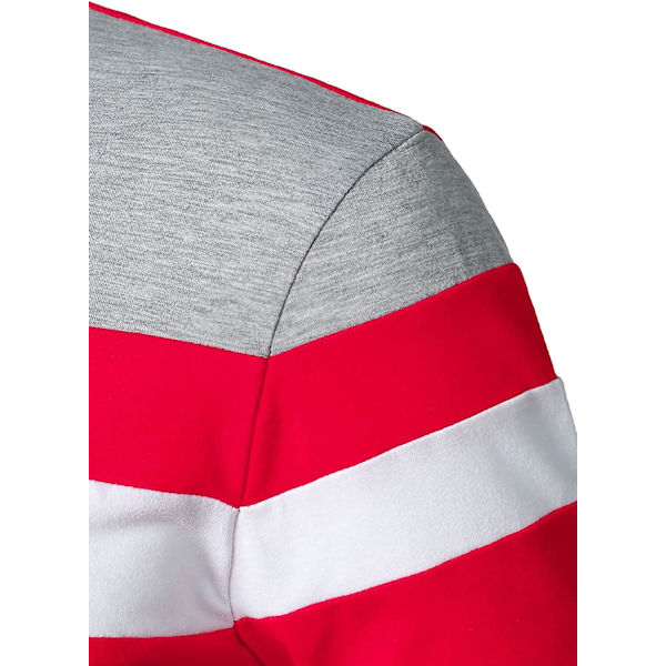 Herr Casual Långärmad Polotröjor Kontrastfärg Patchwork Bomull Tee Toppar Red XXL