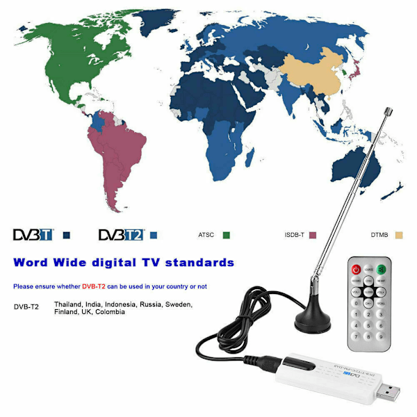 USB 2.0 Tuner DVB-T2 / DVB-T DVB-C DAB SDR FM USB-pinne Digital HDTV F Bærbar PC