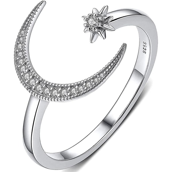 Star Moon Ring Cubic Zirconia Inlagd öppen fingerring Smycken Present till Acsergery Women Present