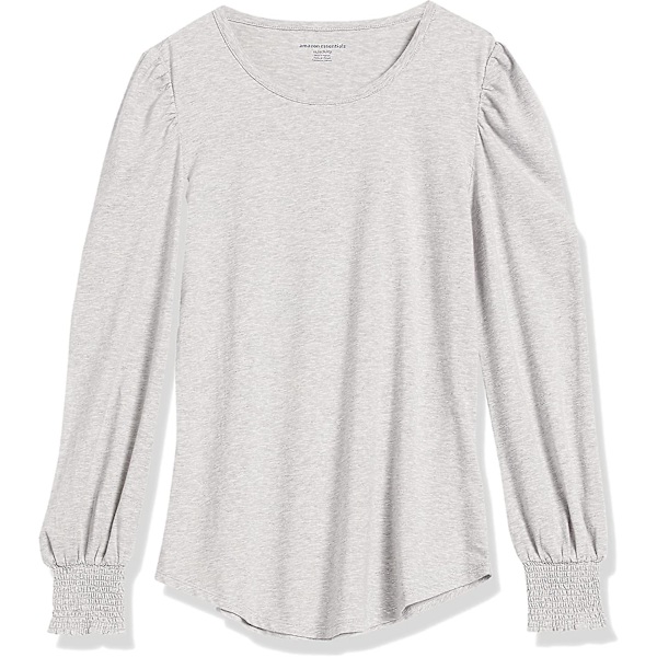 Langærmet T-shirt med rund hals og smock-manchetter til kvinder Grey Heather XXL