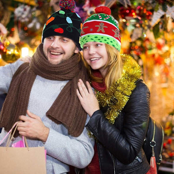 2 Pakning Jule Led Lysende Strikket Lue Fargerik Blinkende Julehøytid Julebordutstyr (one Size Fits More)
