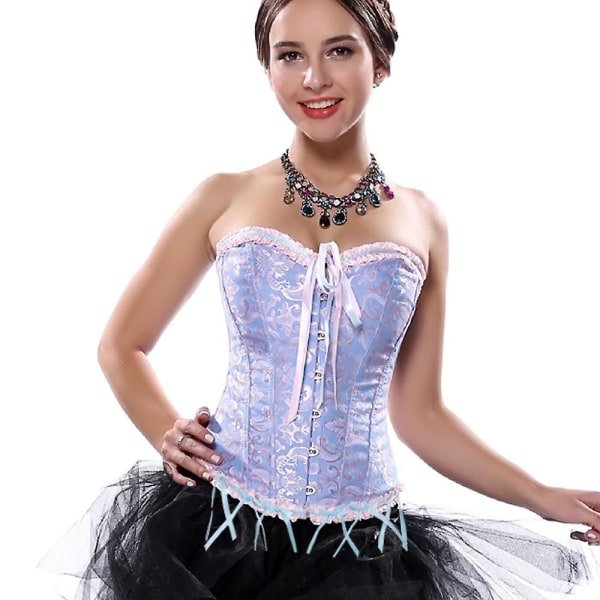 Dame Snøret Boned Overbust Korset Bustier Lingeri Bodyshaper Top Prinsesse Korset - Blå Blue-XL