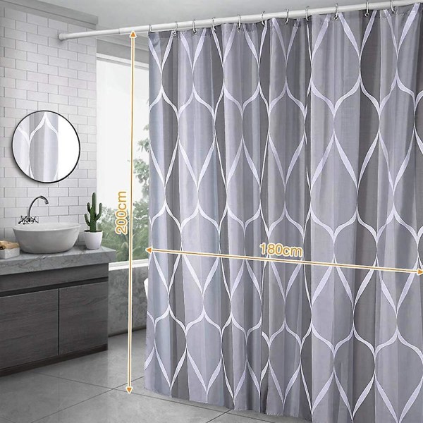 Duschdraperi, vattentät mögelskyddad polyester baddraperi för badrum eller badkar med 12 rostsäkra krokar, 180x200cm