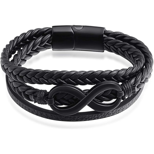 Herr Infinity Armband Läder - Svart Flätat Rep Läder Armband För Herr