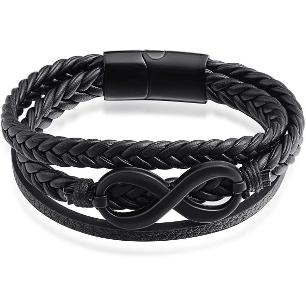 Infinity-armband i läder för män - svart flätat rep i läderarmband för män