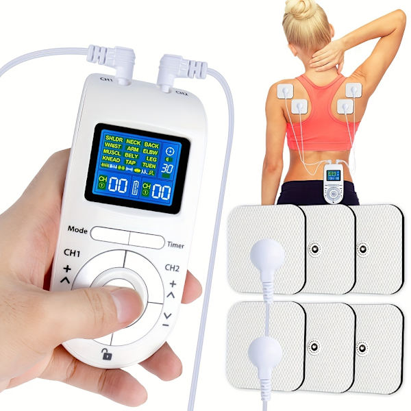 Elektrisk EMS-muskelstimulator Tens-puls kroppsmassager Tens-enhet 12 lägen dubbelkanals massager för axel nacke