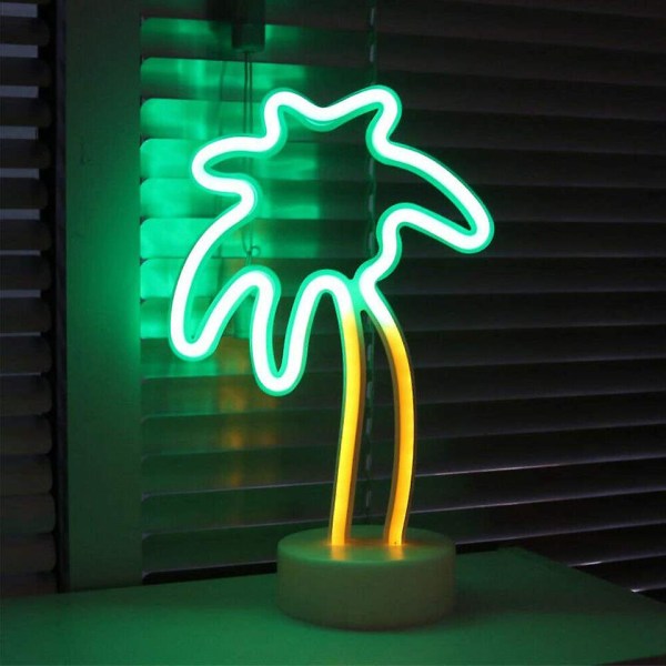 Lumoonosity Palmuvalot Neonkyltit - Kookospalmu Neonvalo Makuuhuoneeseen, Työpöydälle, Pöytäkoristeeksi - Paristo-/USB-virtalähteellä Toimiva Led-palmuvalo - Pal