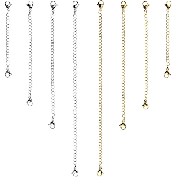 8 stk. halskædeforlænger i rustfrit stål, armbåndsforlænger, forlængerkædesæt, 4 forskellige længder: 15 cm, 10 cm, 7,5 cm, 5 cm