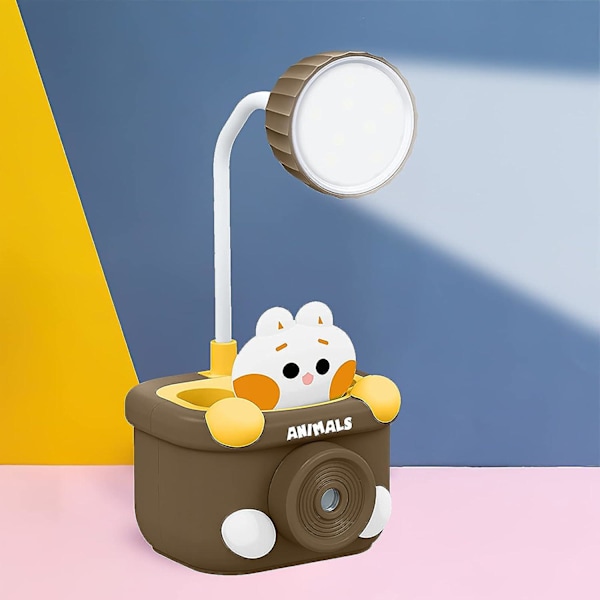 Liten skrivbordslampa - Uppladdningsbar skrivbordslampa för barnrum, 360° flexibel svanhalslampa, bordslampa med USB-portar/pennskärning/pennhållare, ögonvänlig