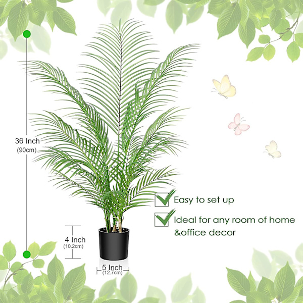 Kunstig Areca Palme 90 cm Høj Falsk Tropisk Palmeplante Til Hjemmekontor Indendørs Falsk Grøn Potteplante Med Jute Sæk