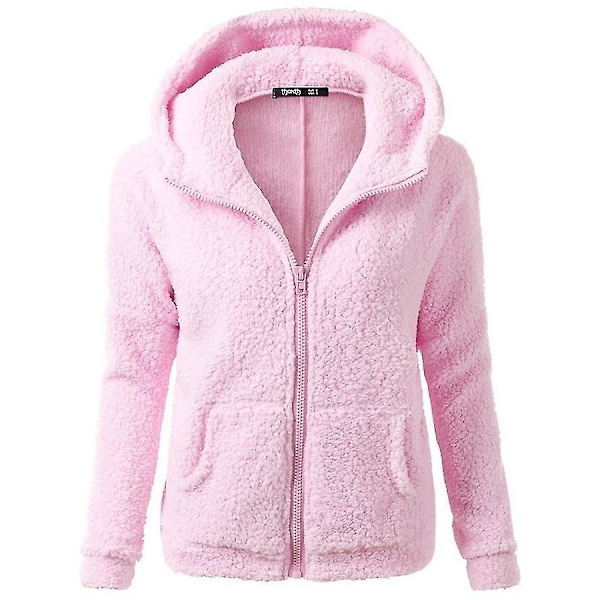 Dame Mode Afslappet Frakke Efterår Vinter Hættefrakke Plys Varm Jakker Plus Størrelse S-5xl pink 4XL