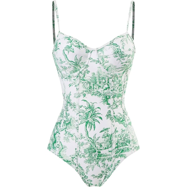 Eldel Badedrakt for Kvinner, Hel Badedrakt, Tettsittende Retro Trykk S 04 Green