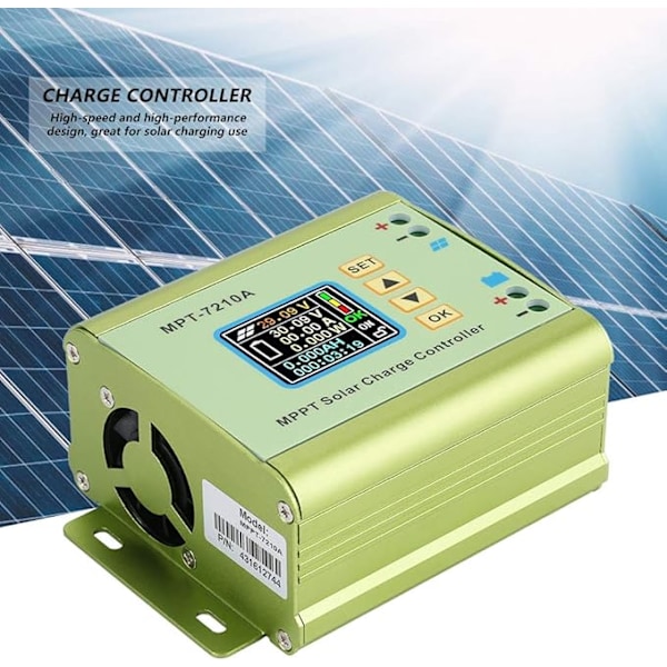 Grön Solpanel Laddare, MPT-7210A Aluminium Legering LCD Display MPPT Solpanel Laddningsregulator för Batteri
