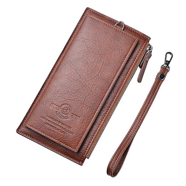Herr Clutch Bag Dragkedja Fickor Kort Mynt Hållare PU Läder Plånbok Lång Plånbok Brown