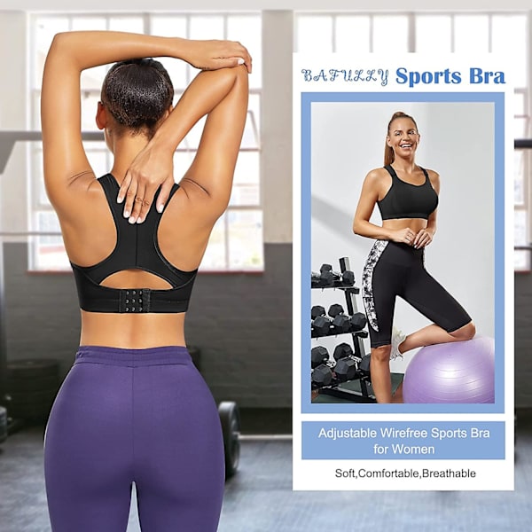 Polstret sports-bh til kvinder, uden bøjle, høj støtte, crop top med justerbare stropper, push up yoga-bh