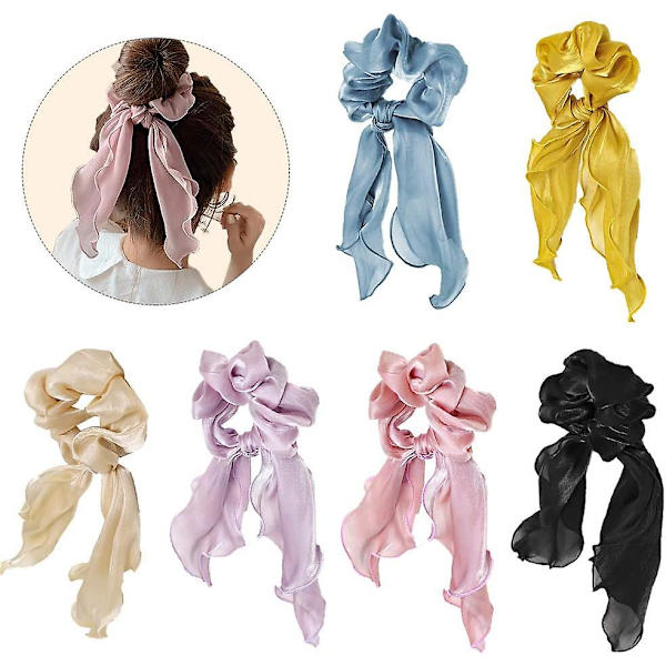 6 st Acsergery Chiffon Bowknot Hår Scrunchies Scarf Scrunchies Chiffon Blomster Hårband Present