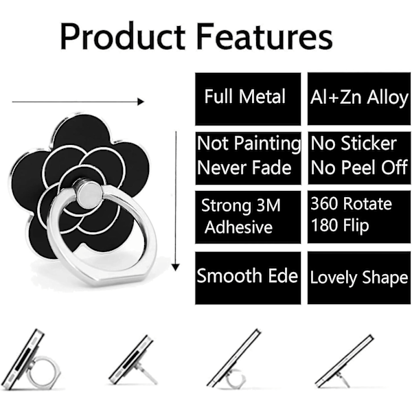 Mobiltelefonringhållare Blomma, Fwaytech 360 Grader Rotera Metall Finger Ring Socket Grepp Stativ för Smartphones, 4-pack (Blomma4)