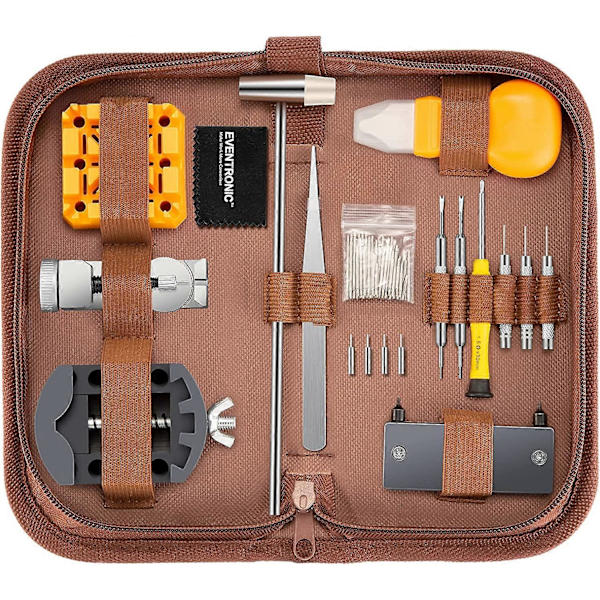 112-dels Urmakarkit Eventronic Professionell Fjäderstavsverktygssats Armband Länk Stift Verktygssats med Bärväska Brown New Style