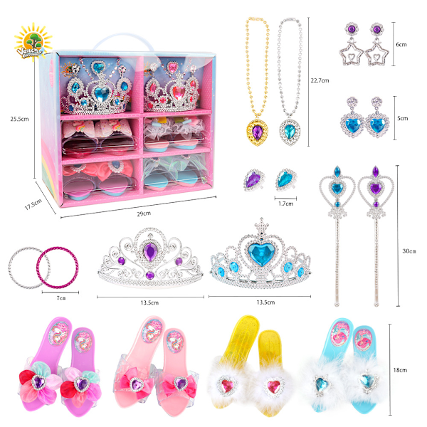 Prinsessklänningsleksaker & Smyckesbutik, Prinsesskostymer Set inkl Skor, Kronor, Prinsesstillbehör, Flickors Rollspel Set Present
