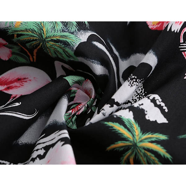 Miesten Kukat Flamingot Rento Havaiji-paita Kesä Rento (mustat flamingot)