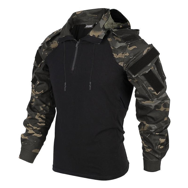 Taktisk skjorte for menn, US kamuflasje militær kamp t-skjorte Airsoft Paintball Camping Jakt Klær Black XL