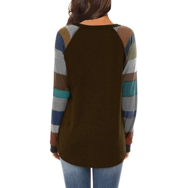 Dam Casual Color Block Raglan Långärmad T-shirt Blusar Tunika Toppar