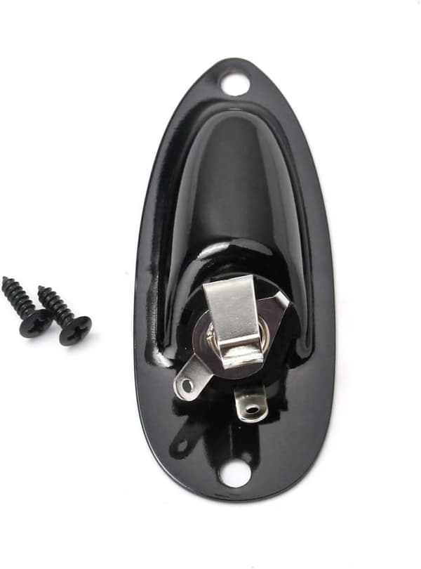 Båd Input Output Jack Plate Socket med Skruer til Fender Strat Guitar Sort
