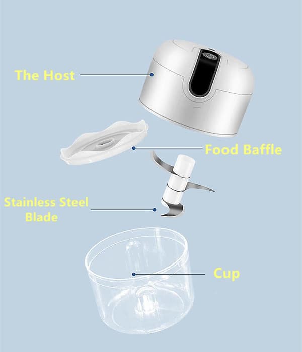 Usb-laddningsbar hackare, Mini Kitchen Robot, 250 ml kapacitet, 5v ström, 3 rostfria blad, Laddningsbart batteri