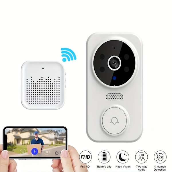 1 sæt, (indbygget batteri) Smart video dørklokke, Smart Home trådløs intercom videokamera med klokke, understøtter tovejslyd