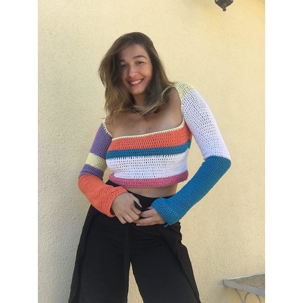 Heklet, hul strikket genser for kvinner, crop tops, langermet genser, cropped Style 5 M