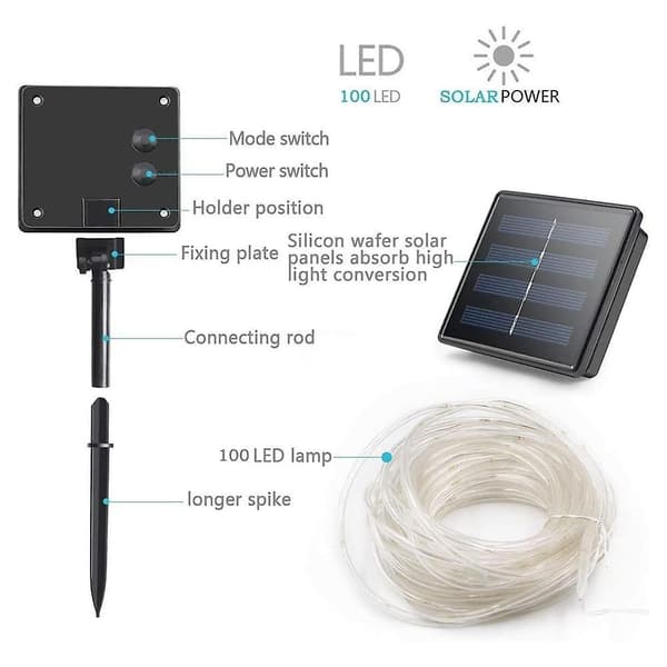 Solar Lyskæde, 10m 100 LED Rør Lys Til Have, Gård, Sti, Hegn, Trappe, Baghave blue