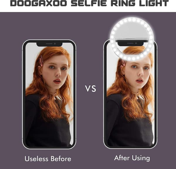Selfie Ring Light (2 pakker), 3 lysmoduser Oppladbar Clip-on Telefon Ring Light med 36 LED