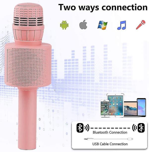 Trådløs Bluetooth Karaoke Mikrofon, Bærbar Karaoke Spiller for Barn Pink